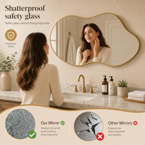 Irregular wall Mirror 26"x46" Gold Asymmetrical Mirror - Image 3