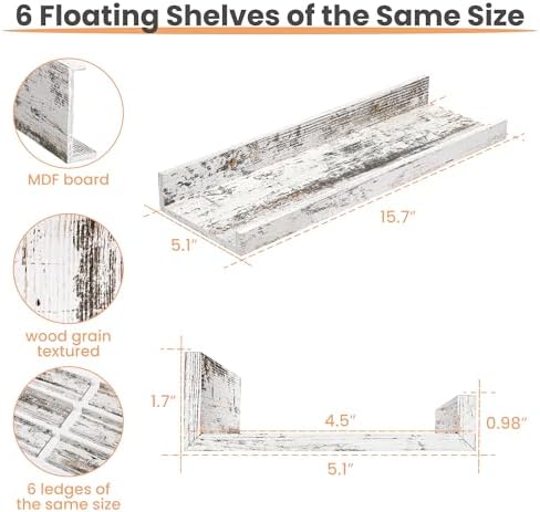 upsimples Floating Shelves for Wall Decor Storage Rustic White - Image 3