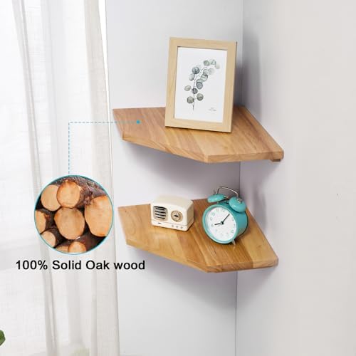 Corner Wall Shelves Set 2 Wire Hole Solid Oak Wood Display Shelf - Image 5