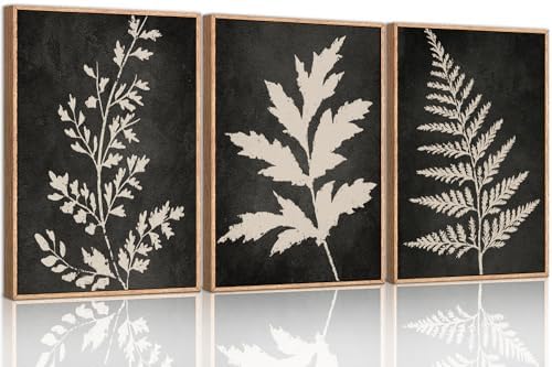 Boho Black Tan Fern Leaf Framed Canvas Wall Art Set -16"x24"x3 - Image 5