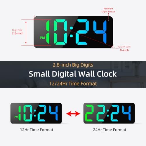 LED Digital Wall Clock with Large Display, Big Digits, Auto-Dimming, 12/24Hr - Image 2