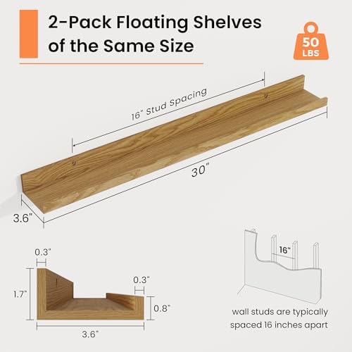 RICHFOCUS Picture Ledge Shelf, 30 inch Floating Shelves Set of 2, Wood Wall - Image 3