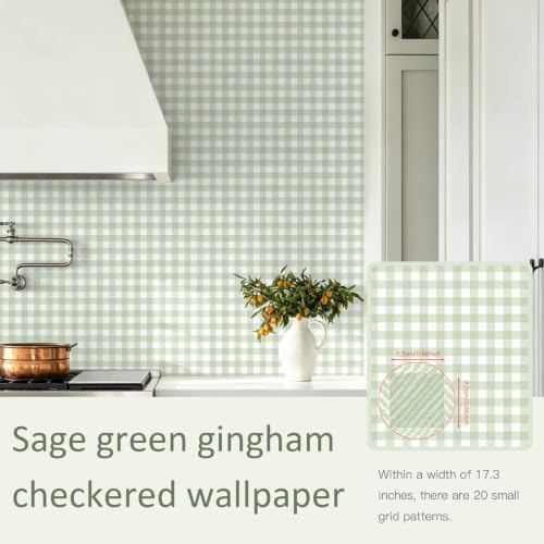 Heroad Green Peel and Stick Wallpaper Gingham Checkered Contact Paper Boho - Image 2