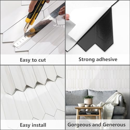 Vamos Tile Glossy Dolomite White Backsplash Tile Peel and Stick, 12.8 x 12.8 - Image 5