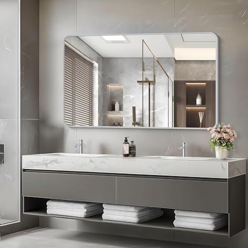 48x30 Inch Silver Bathroom Mirror, Metal Framed Silver Rectangle Mirrors - Image 3
