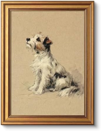 VIYYIEA Vintage Framed Wall Art, Sketch Jack Russell Terrier, 16L x 12W by VIYYIEAART