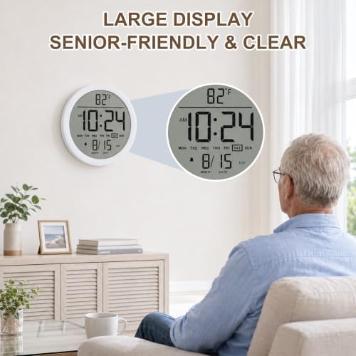 8" Round Digital Wall Clock Battery-Operated, Large Display Clock - Image 4