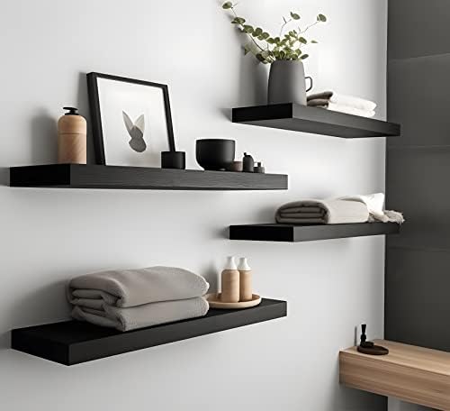 Black Wood Floating Shelves for Wall Rustic Wall Shelf for Bedroom Living Room - Image 6