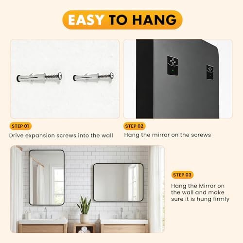 24"x 36" Black Bathroom Mirror for Sink, Rectangle Vanity Mirror - Image 6