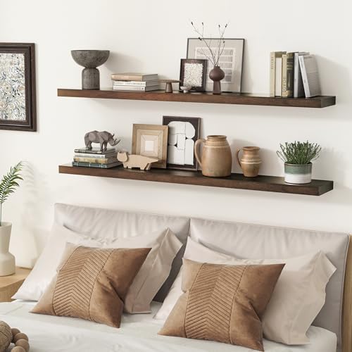 fuqing 48 Inch Floating Shelves 6.7'' Deep Dark Wood Wall Shelves Set of 2 - Image 2