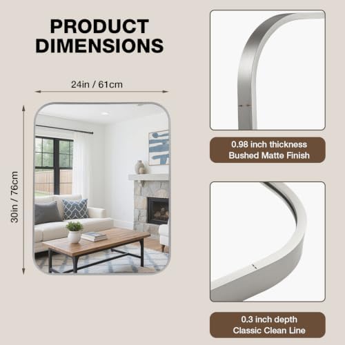 24"x30" Bruhed Nickel Rectangle Vanity Bathroom Mirror - Image 4