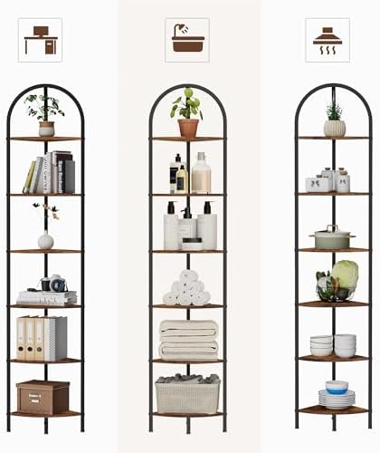 Homhedy 6-Tier Arched Corner Shelf Stand, Wall Corner Bookshelf - Image 4