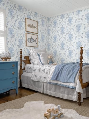 Dimoon Blue Peel and Stick Wallpaper Coastal Contact Paper Bathroom Ocean Beach - Image 3