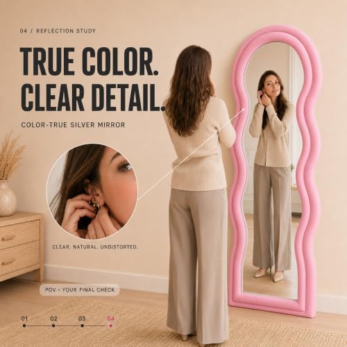 BOJOY Full Length Mirror 63"x24", Irregular Wavy Mirrors, Wave Arched Floor - Image 3