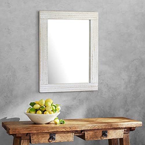 Stonebriar 24" x 18" Rectangle Worn White Wood Frame Wall Mirror - Image 7