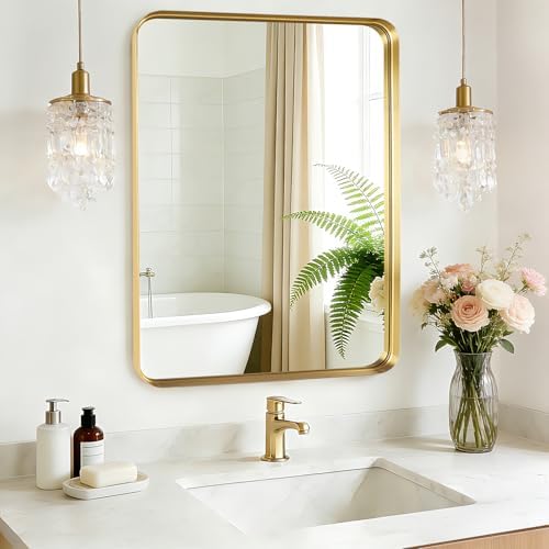 Gold Bathroom Vanity Mirror Over Sink 28X36, Large Wall Mounted Mirror by Unknown