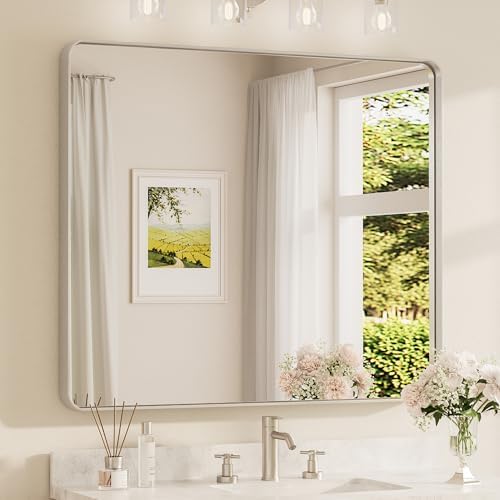 TETOTE Brushed Nickel Bathroom Mirror 42 x 36 Inch by TETOTE