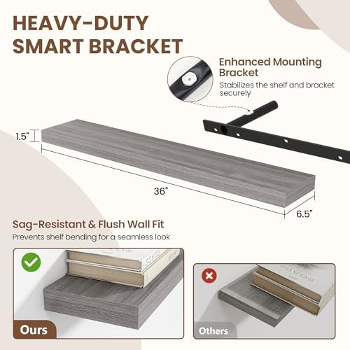 Acovy 36 Inch Floating Shelves for Wall 2 Pack, Wall Mounted Floating Shelf - Image 3