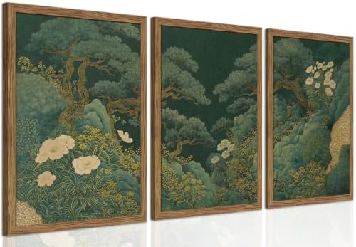 Vintage Pine Wall Art Set of 3, Pine Trees, Flowers and Mountains Print by Unknown