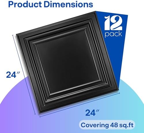 Art3d PVC Drop Ceiling Tiles 24x24 in, 48 Sq.Ft, Matte Black - Image 2
