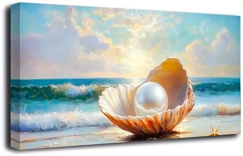 Seashells Pearls Pictures Canvas Wall Art Living Room Office Bedroom Wall Decor by HaichuangDecorArt
