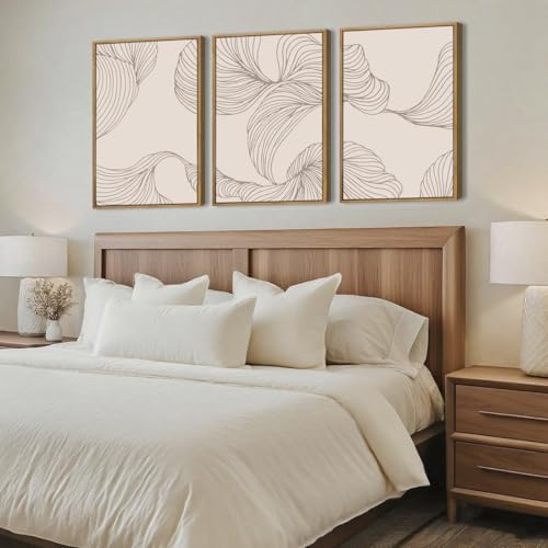 BINCUE Framed Neutral Beige Wall Art Modern Abstract Art Decor Minimalist - Image 2