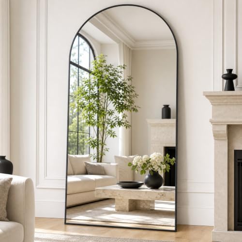 Arched Full Length Mirror 71"x26" Leaning Hanging Decor Black - Image 2