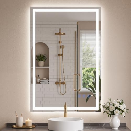 LED Bathroom Mirror with Lights 24"x36", Wall-Mounted Vanity Mirrors Front & by Bimno