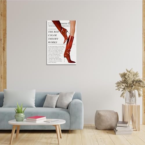 Trendy Red Boot Wall Art Funky Feminist Canvas Poster Trendy Preppy Newspaper - Image 4