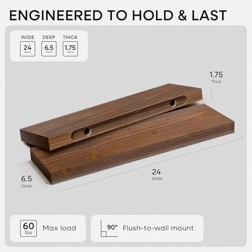 Homeforia 24 Inch Floating Shelves, High-End Solid Pine Wood - Image 2
