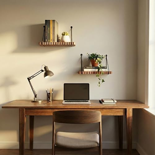 Hanging Shelves for Wall – Rustic Mango Wood Wall Shelves Set of 2 | Floating - Image 5