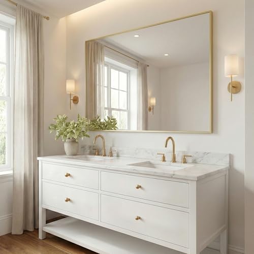 48"x36" Satin Gold Large Framed Bathroom Vanity Wall Mirror - Image 2