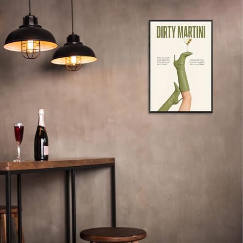 Green Cowgirl Boots Canvas Wall Art Trendy Olive Martini Print Poster Preppy - Image 3