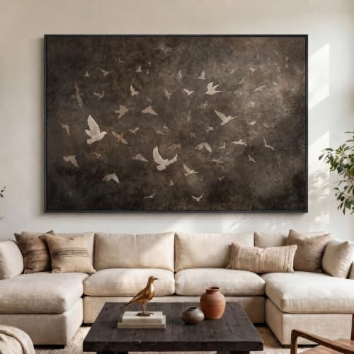 Extra Large Framed Vintage Bird Abstract Wall Art by MXART