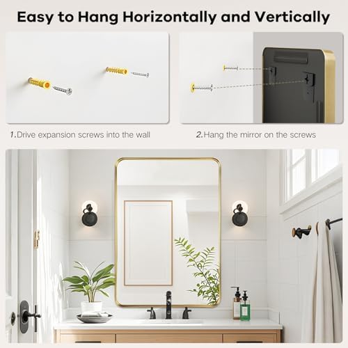 Gold Bathroom Vanity Mirror Over Sink 30x36, Large Wall Mounted Mirror - Image 6
