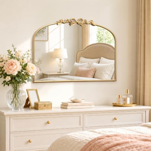 Besdomus Antique Arched Gold Mirror: 32"x24" Vintage Bow Wall Vanity Mirror - Image 4