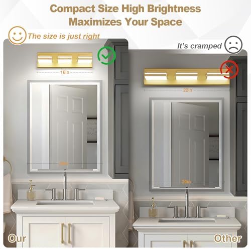 Modern LED Small Gold Acrylic Bathroom Lights Fixtures 3-Light - Image 3