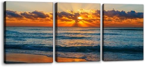 Pacimo 3 Pieces Sunset Tropical Beach Modern Canvas Wall Art Gallery Wrapped by Pacimo