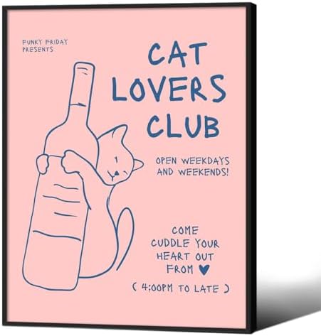 Cute Cat Alcohol Bottle Wall Art Funky Pink and Blue Aesthetic Poster 12x16 by OMANI