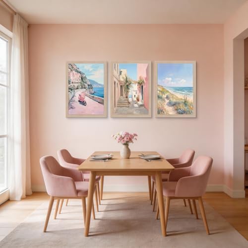Pink Coastal Landscape Canvas Wall Art 3Pcs Framed Home Decor 24X16 Inch - Image 6