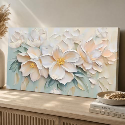 Anolyfi Large White Floral Canvas Wall Art - Image 5
