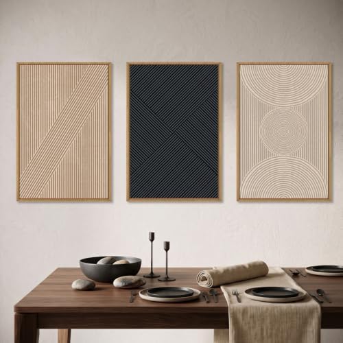 Large Neutral Abstract Boho Beige Framed Wall Art -24"x36"x3 - Image 2