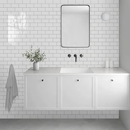Vamos Tile White Peel and Stick Backsplash, Glossy 3''x6'' PVC Subway Tile - Image 5
