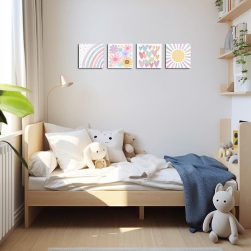 4 Pcs Girls Room Decor Posters Wall Art, Boho Rainbow Prints - Image 3