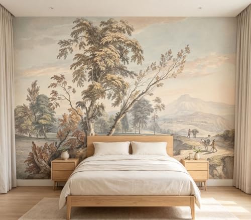 Rustic Watercolor Tree Landscape Wallpaper Peel and Stick - Image 2