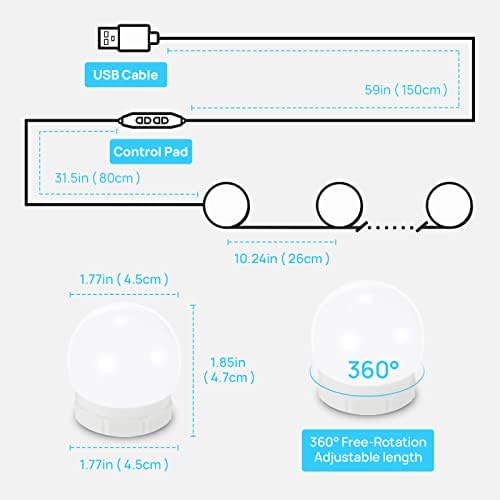 Consciot LED Vanity Lights for Mirror, Hollywood Style 10 Dimmable Bulbs - Image 2