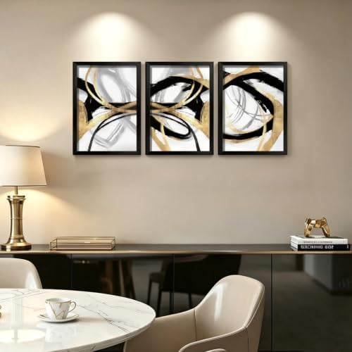 LYYGLYY 3Pcs Black Framed Black Gold and White Canvas Wall Art 12x16 Inches - Image 7