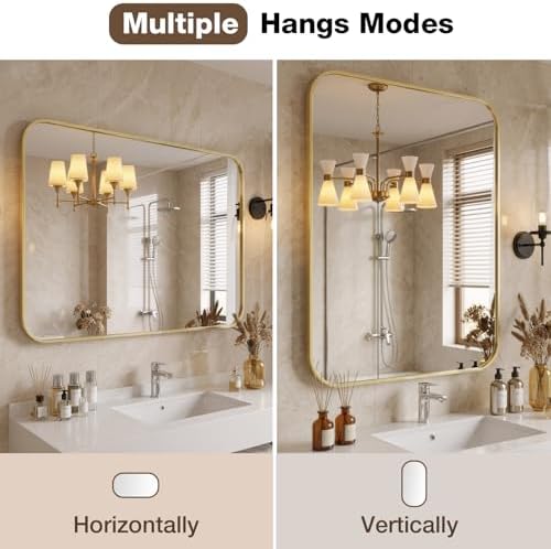 24"x30" Bruhed Gold Rectangle Vanity Bathroom Mirror - Image 5