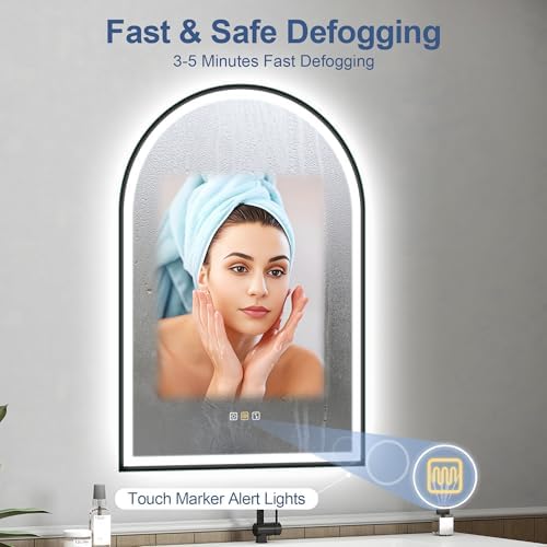 STARLEAD 36"x24" Black Frameless Arched LED Bathroom Mirror - Image 4