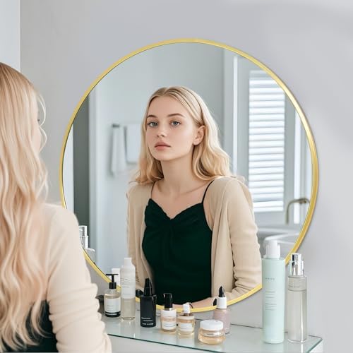 BEAUTYPEAK 40 Inch Round Mirror, Metal Frame Circle Mirror - Image 7